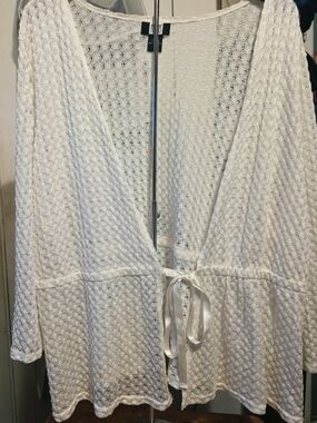 Studio 1940 Women's White Lace Open Front Cardigan Tie Front ,3/4 Sleeve